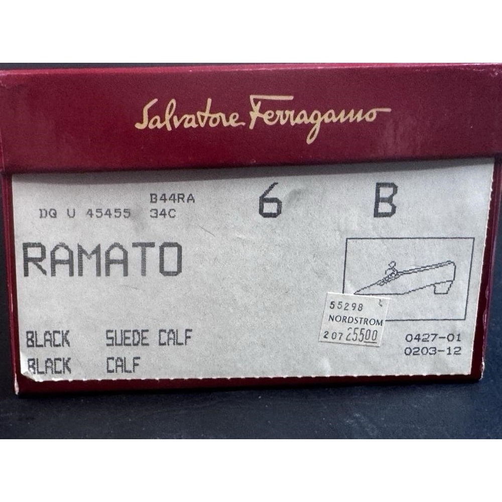 Salvatore Ferragamo Ramato Black Suede Lace Up Heels 6 B Vintage Italy - Picture 6 of 6